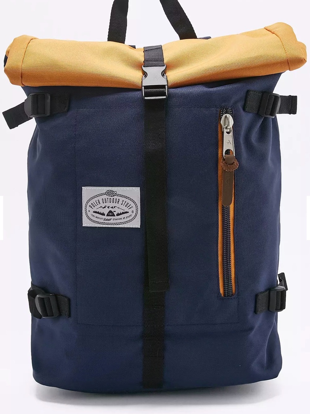Roll-Top Navy Backpack with Mustard Accent
